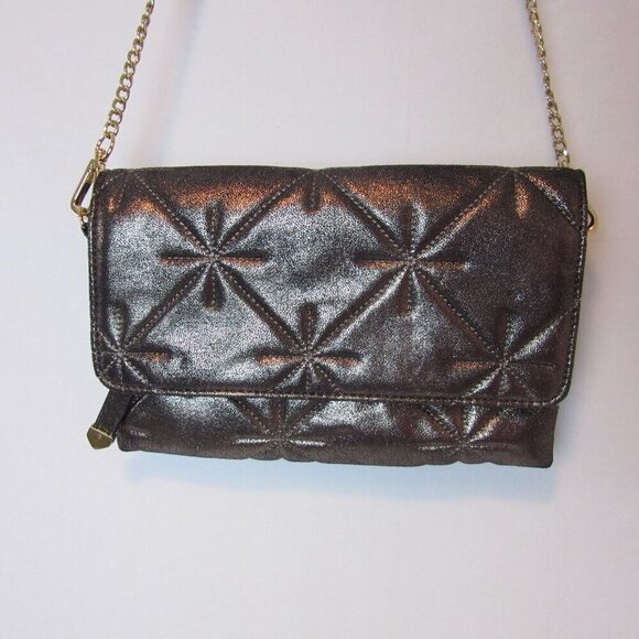 Neiman Marcus Metallic Quilted Crossbody Purse Gold Chain Formal - Picture 2 of 6